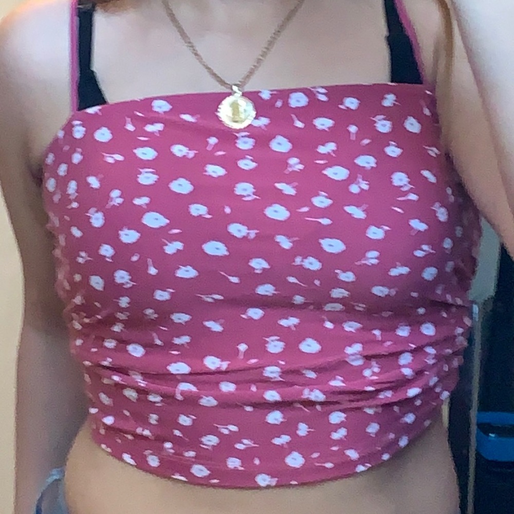 Hot pink flowered crop top